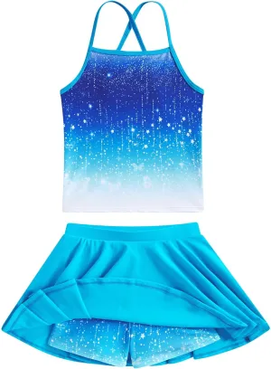 Girls Tankini Swimsuit Mermaid Bathing Suits Criss-Cross Strap Adjustable Summer Beach Two Piece Swimwear Size 4-12
