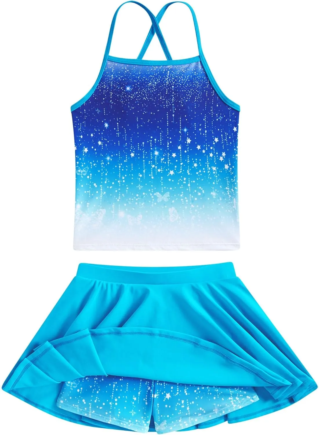 Girls Tankini Swimsuit Mermaid Bathing Suits Criss-Cross Strap Adjustable Summer Beach Two Piece Swimwear Size 4-12