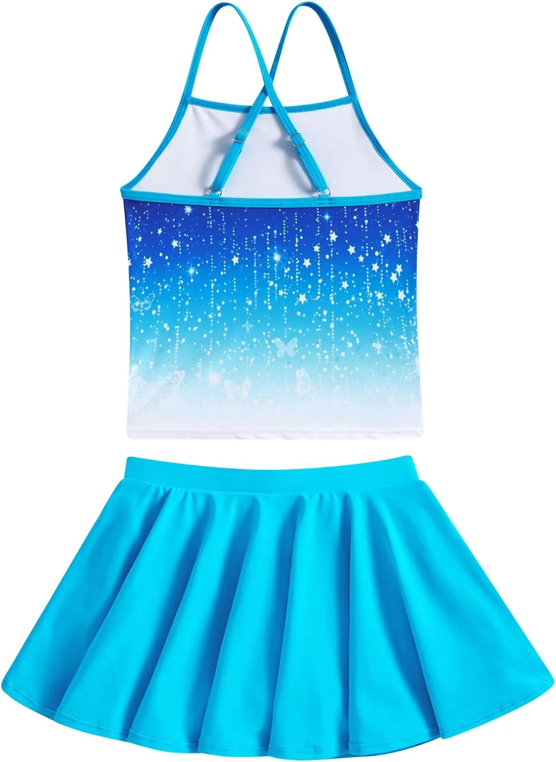 Girls Tankini Swimsuit Mermaid Bathing Suits Criss-Cross Strap Adjustable Summer Beach Two Piece Swimwear Size 4-12