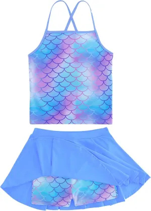 Girls Tankini Swimsuit Two Piece Bathing Suit with Adjustable Strap 3-13 Years