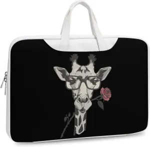 Glasses Giraffe Bite Rose Laptop Sleeve Bag Protective Case Handbag With Shoulder Strap for Computer 10-17 Inch
