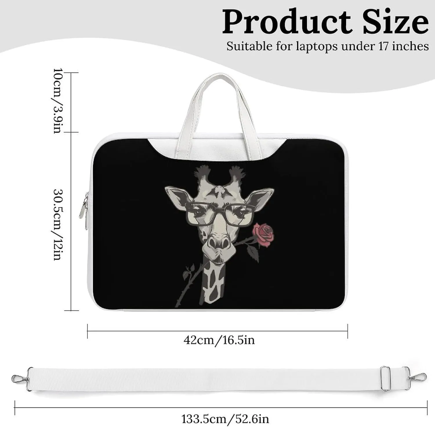 Glasses Giraffe Bite Rose Laptop Sleeve Bag Protective Case Handbag With Shoulder Strap for Computer 10-17 Inch