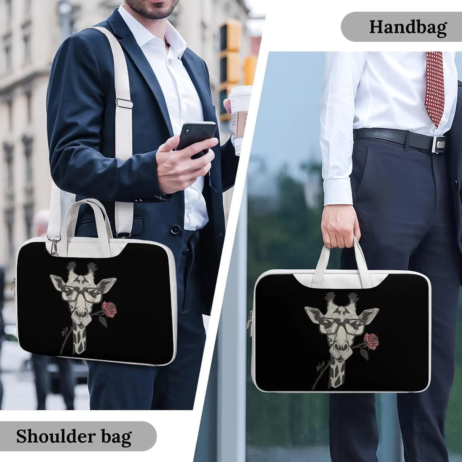 Glasses Giraffe Bite Rose Laptop Sleeve Bag Protective Case Handbag With Shoulder Strap for Computer 10-17 Inch