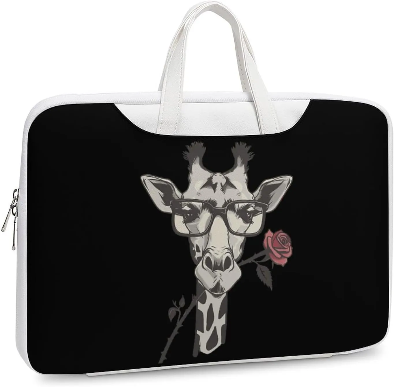 Glasses Giraffe Bite Rose Laptop Sleeve Bag Protective Case Handbag With Shoulder Strap for Computer 10-17 Inch