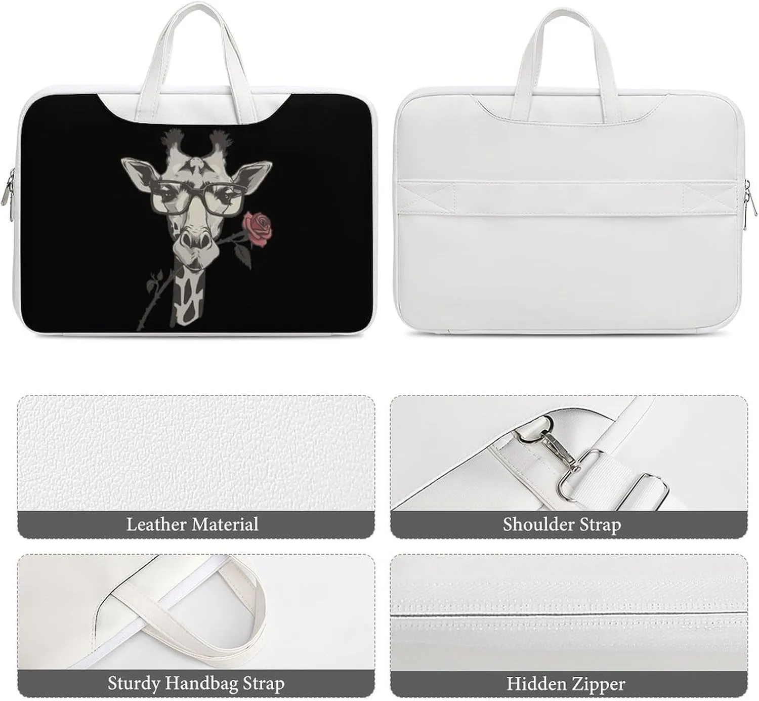 Glasses Giraffe Bite Rose Laptop Sleeve Bag Protective Case Handbag With Shoulder Strap for Computer 10-17 Inch
