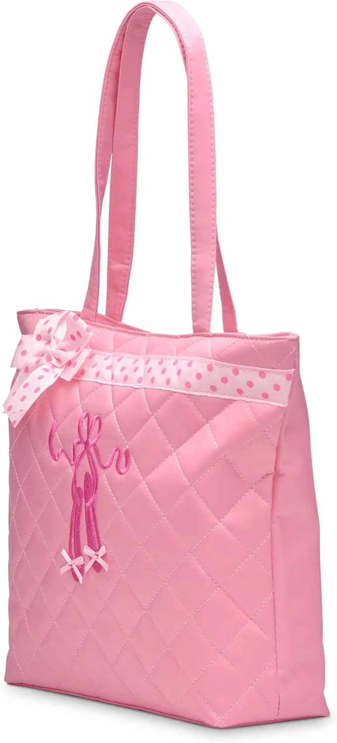 GLOBAL FBA INC Stylish and Practical Quilted Dance Ballet Slippers Tote Bag Carry all Accessories, Travel Bag - Black