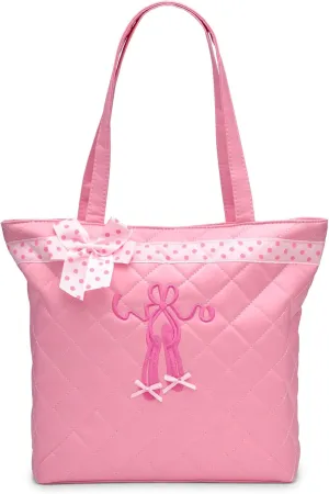 GLOBAL FBA INC Stylish and Practical Quilted Dance Ballet Slippers Tote Bag Carry all Accessories, Travel Bag - Black