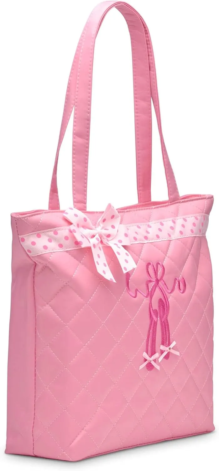 GLOBAL FBA INC Stylish and Practical Quilted Dance Ballet Slippers Tote Bag Carry all Accessories, Travel Bag - Black