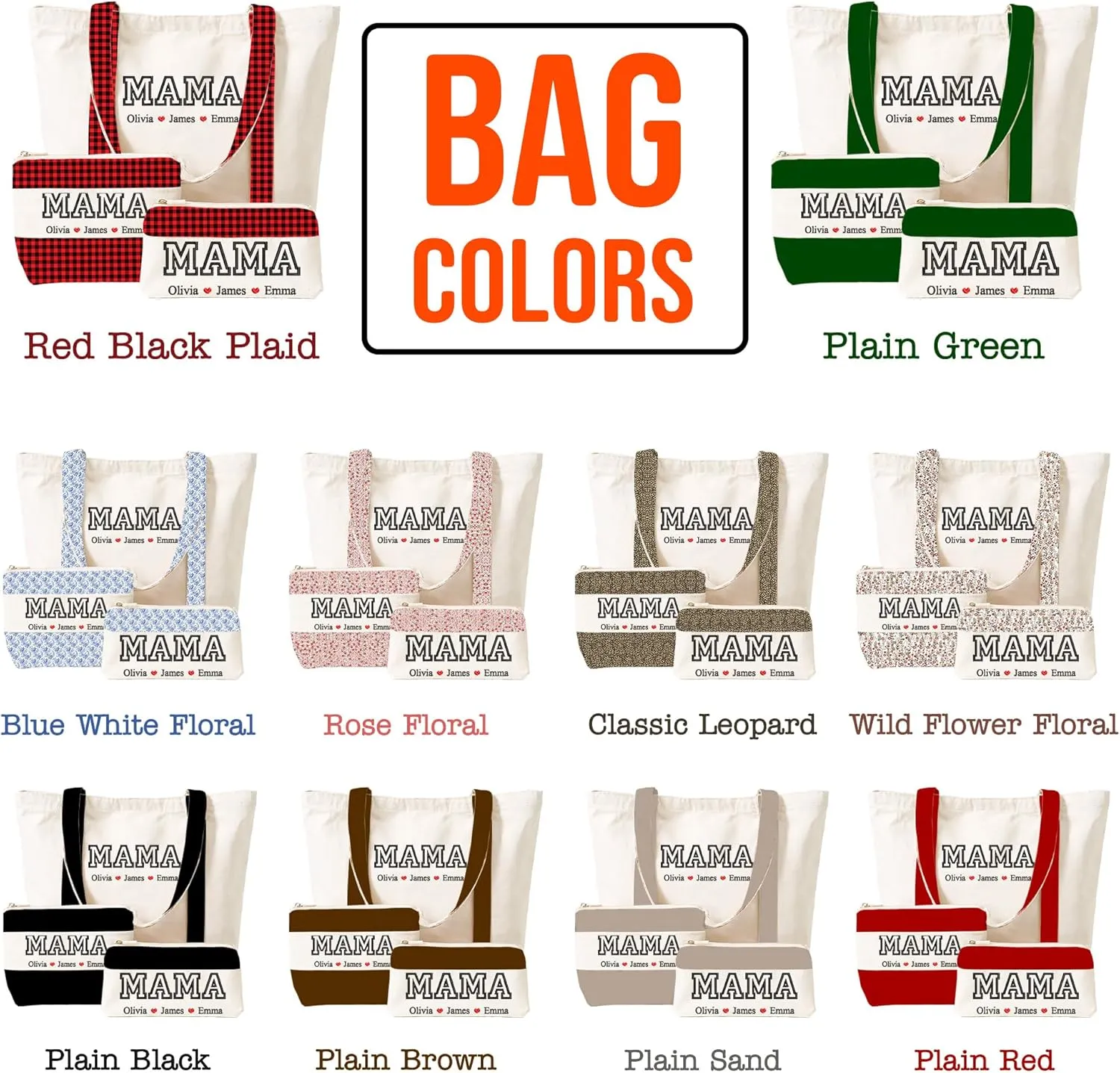 GODMERCH Personalized Embroidered Mama Canvas Tote Bag, Custom Tote with Kids Names, Gifts for Women Mothers Day Christmas