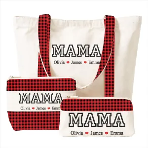 GODMERCH Personalized Embroidered Mama Canvas Tote Bag, Custom Tote with Kids Names, Gifts for Women Mothers Day Christmas