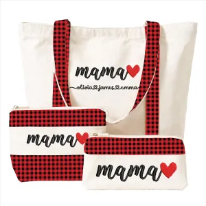 GODMERCH Personalized Embroidered Mama Canvas Tote Bag, Custom Tote with Kids Names, Gifts for Women Mothers Day Christmas