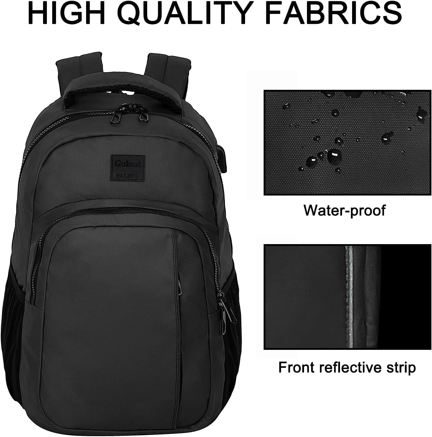 Goloni 15.6 Travel Laptop Backpack with USB Charging Port, Men Man Women Back Pack,Work,Casual College,High Schol Book Bag for Teens Lightweight Waterproof Casual Notebook Bag,Black