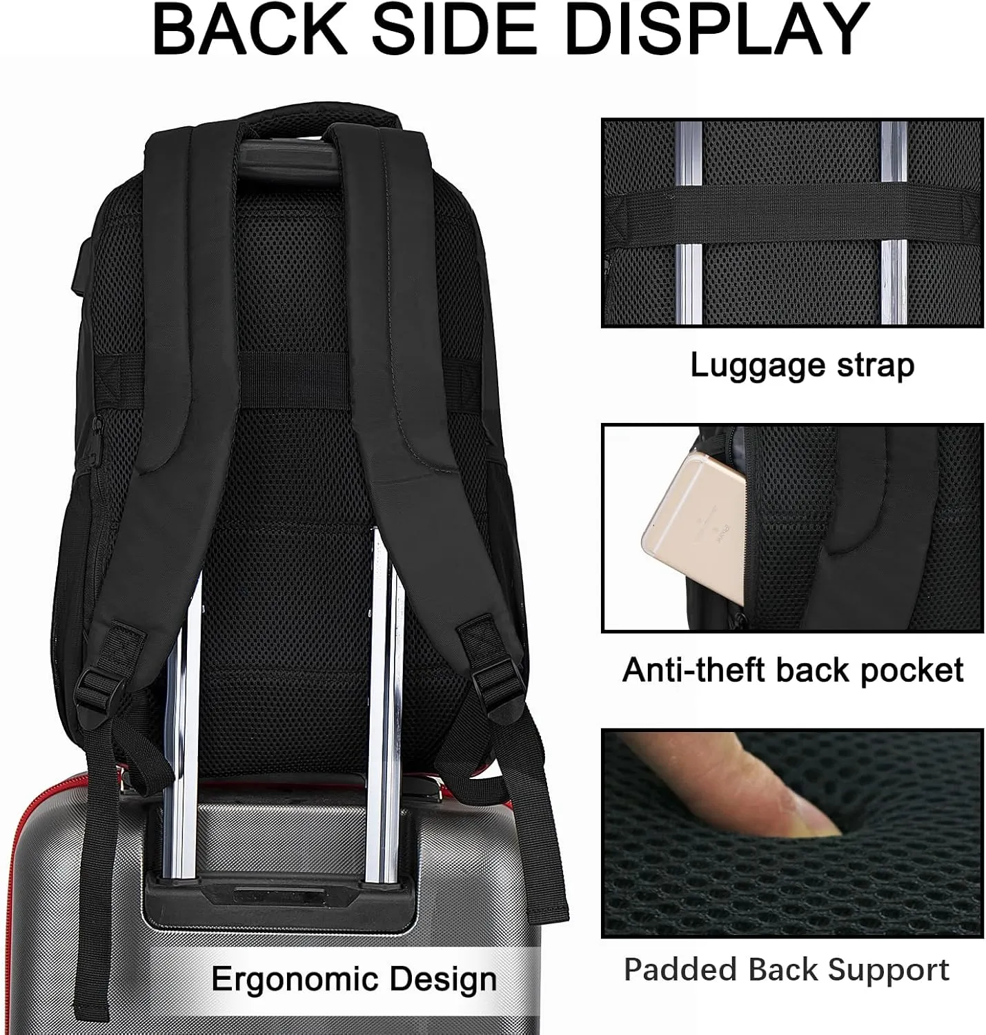 Goloni 15.6 Travel Laptop Backpack with USB Charging Port, Men Man Women Back Pack,Work,Casual College,High Schol Book Bag for Teens Lightweight Waterproof Casual Notebook Bag,Black