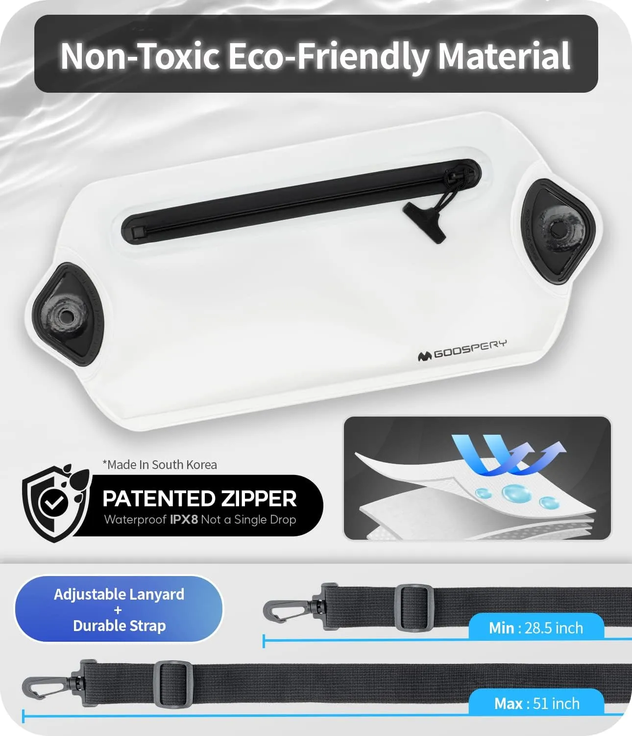 GOOSPERY Waterproof Phone Pouch Crossbody Sling Dry Bag with Adjustable Crossbody Strap for Outdoor Water Activity, Snorkeling, Swimming, Kayaking, Hiking - White