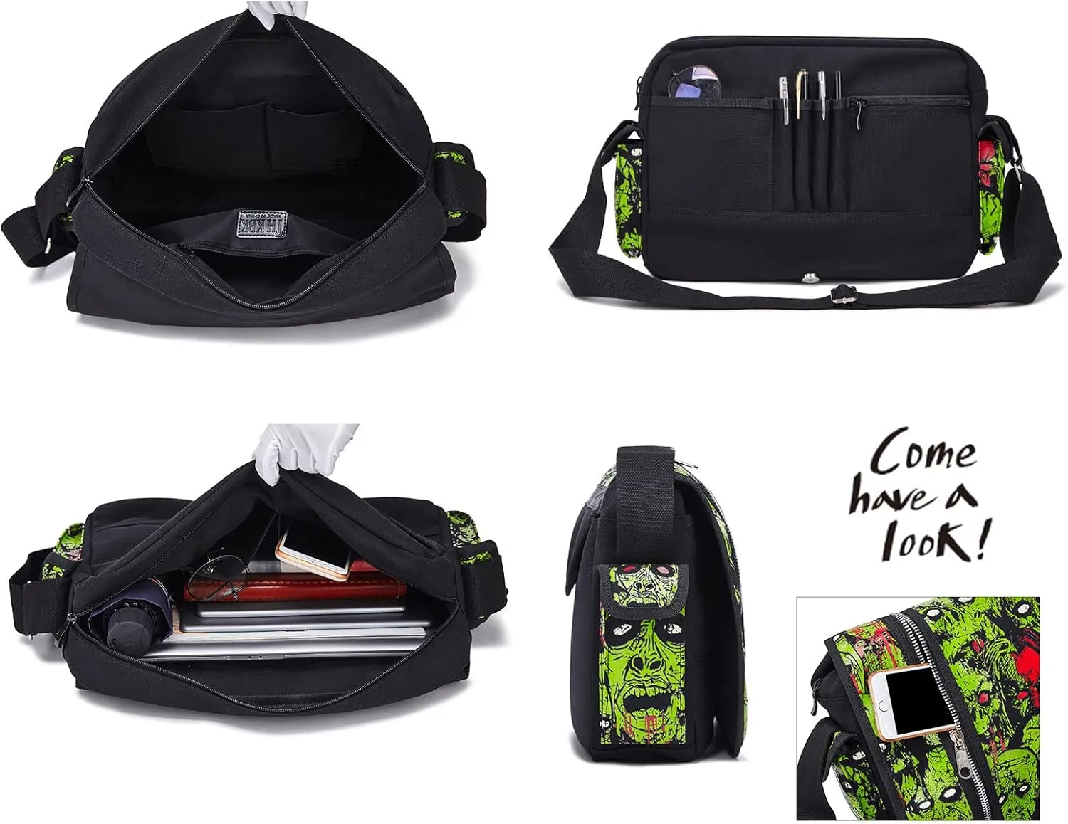 Gothic Canvas Tote Bag with Printed Skull - Halloween Backpack