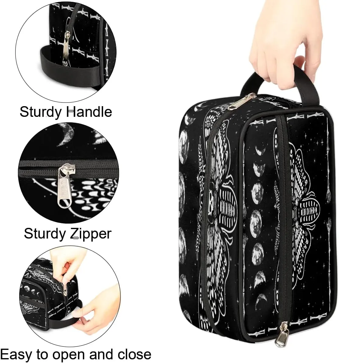Gothic Skull Black Hanging Toiletry Bag,Travel Hygiene Kits,Waterproof Makeup Carry-on Bags,Cosmetic Bag,Approved Shave Dopp Kit for Toiletries Shower Bathroom Halloween Accessories Gifts