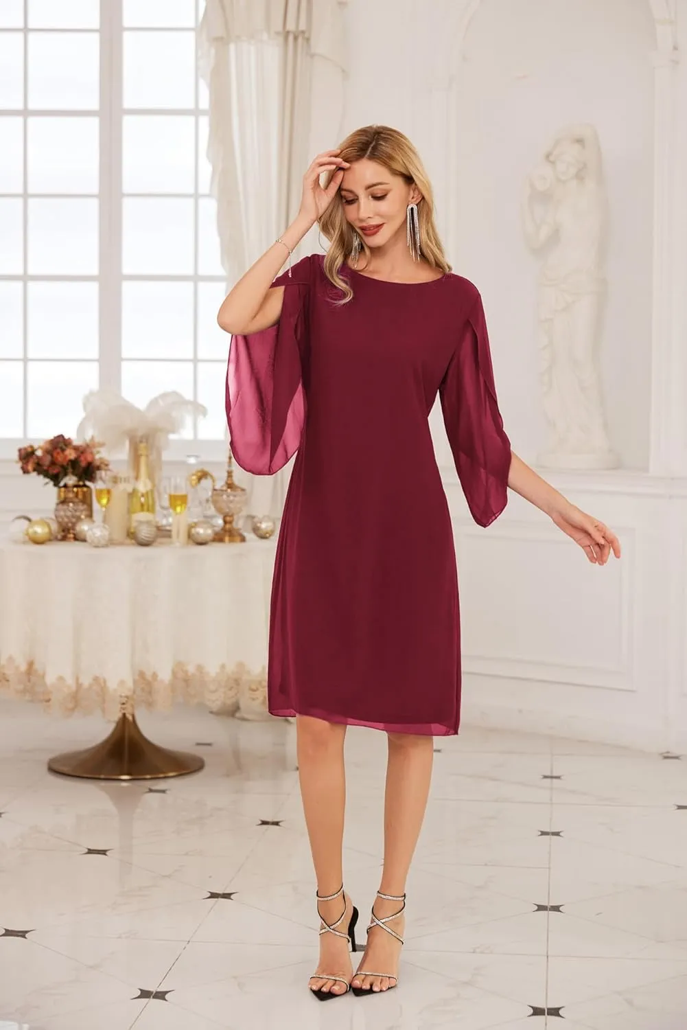 GRACE KARIN Womens Chiffon Dresses Flutter Sleeve Party Wedding Cocktail Dress Size 8-20