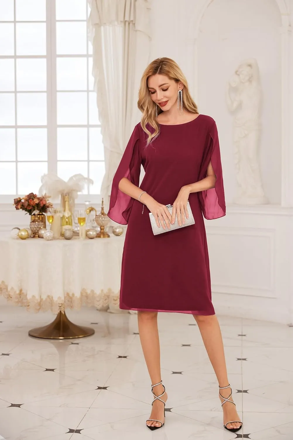 GRACE KARIN Womens Chiffon Dresses Flutter Sleeve Party Wedding Cocktail Dress Size 8-20