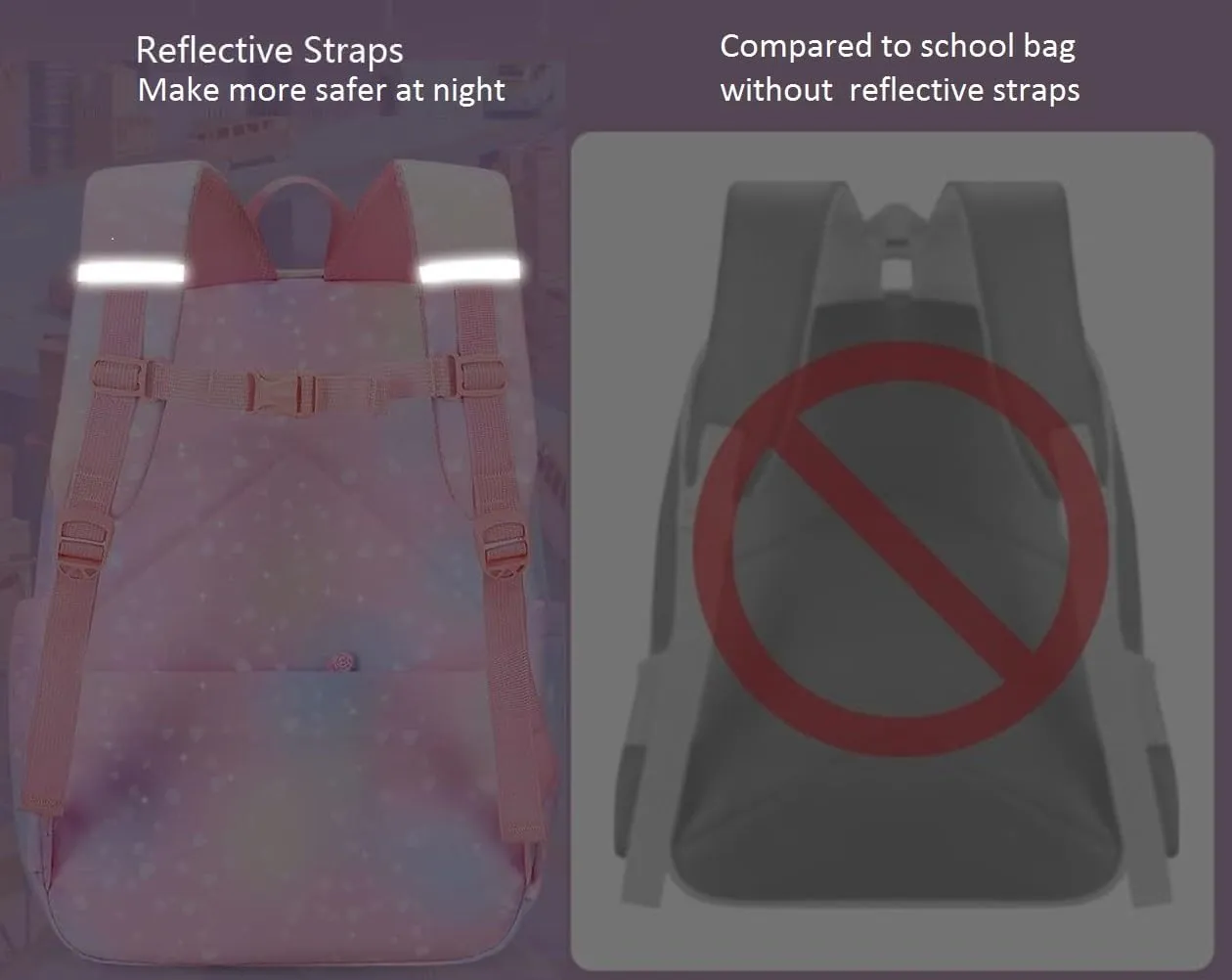 Gradient Rainbow Kids Backpack for Girls Elementary School Heart-Print Kids Bookbag School Bag with Compartments