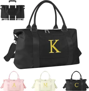 Graduation Gifts for Girls Birthday Gift for Daughter, Initial Travel Duffel Bag for Teens Weekender Bag Carry On Tote Bag, Personalized Embroidered Letter Overnight Bag for Women(Letter K, Black)