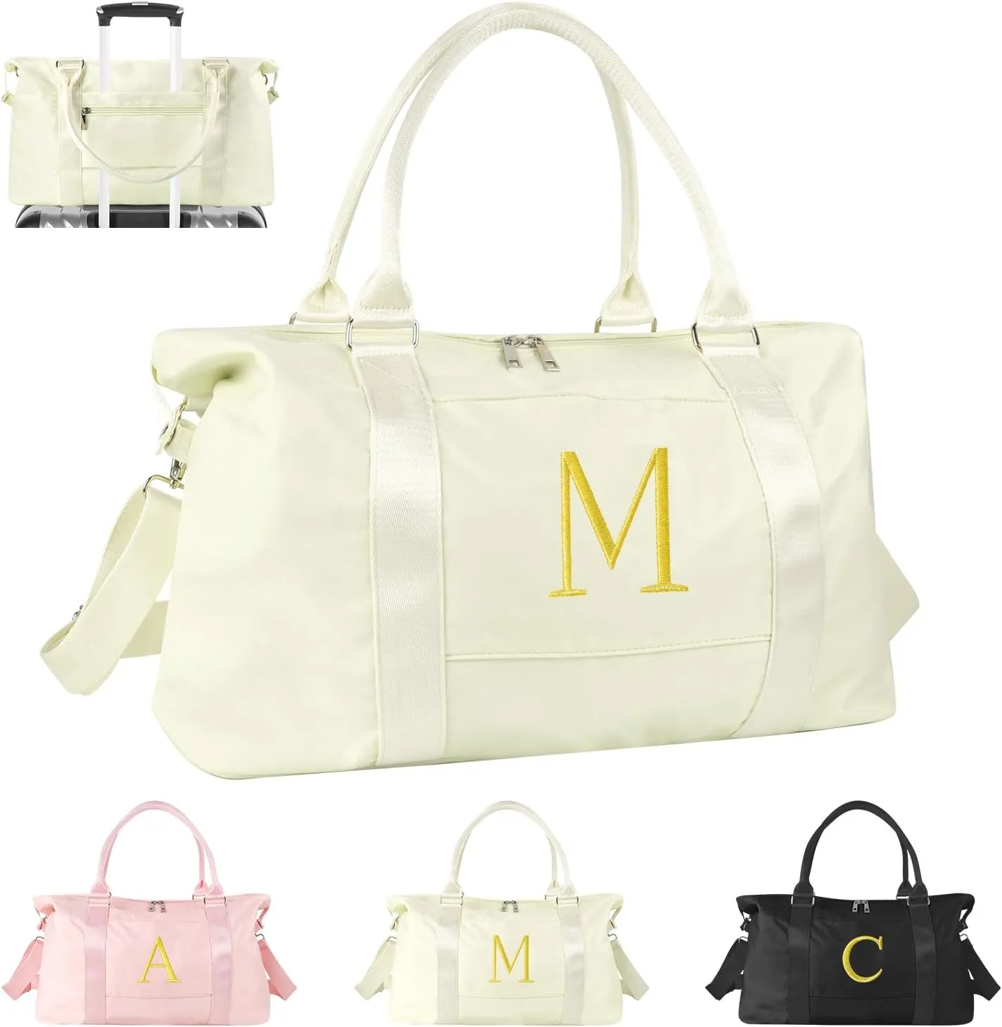 Graduation Gifts for Girls Birthday Gift for Daughter, Initial Travel Duffel Bag for Teens Weekender Bag Carry On Tote Bag, Personalized Embroidered Letter Overnight Bag for Women(Letter M, Beige)