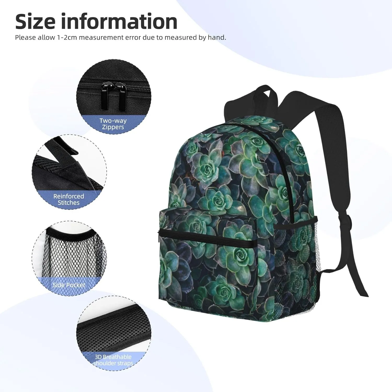 Green Succulent Fashion Backpack,Casual Daypack Backpacks For Men Women, Laptop Bag Travel Hiking Camping
