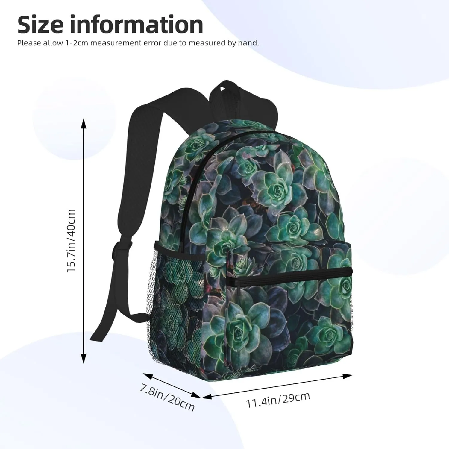 Green Succulent Fashion Backpack,Casual Daypack Backpacks For Men Women, Laptop Bag Travel Hiking Camping