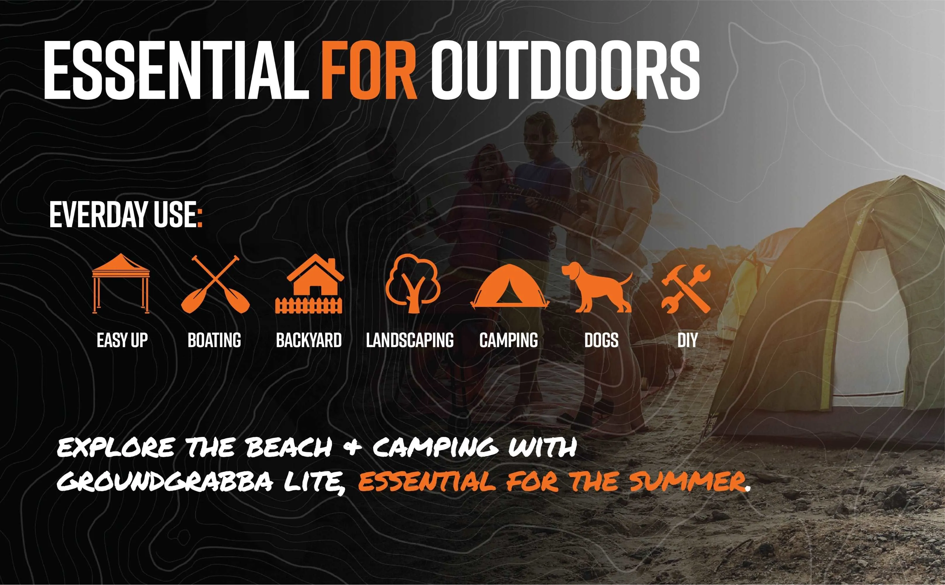 GroundGrabba Lite 12 Pack Camping Kit with Spring Ropes