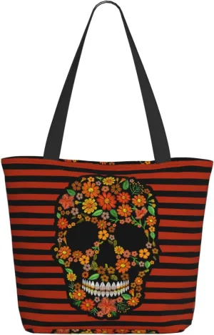 Grunge Colored Artistic Skull Tote Bag Women Reusable Shopping Bags Shoulder Bag Portable Storage HandBags