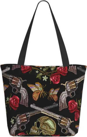 Grunge Colored Artistic Skull Tote Bag Women Reusable Shopping Bags Shoulder Bag Portable Storage HandBags