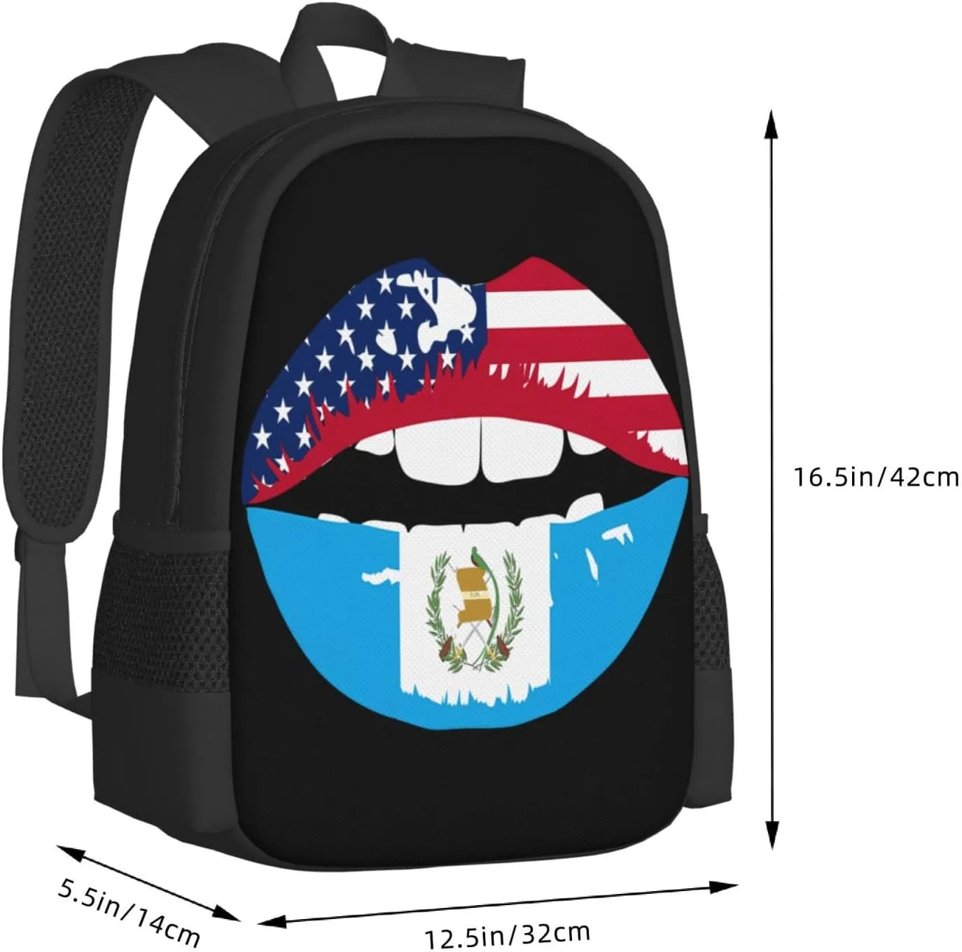 Guatemala Guatemalan Flag Lips Travel Backpack Casual Backpacks 15 Inch Laptop Back Pack Lightweight Rucksack Outdoor Sport Daypack Large Bags for Working Camping Hiking