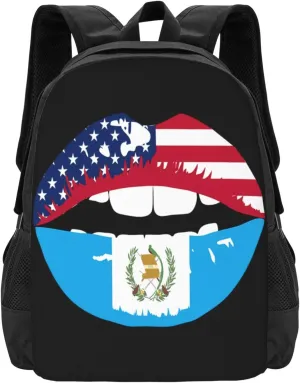 Guatemala Guatemalan Flag Lips Travel Backpack Casual Backpacks 15 Inch Laptop Back Pack Lightweight Rucksack Outdoor Sport Daypack Large Bags for Working Camping Hiking