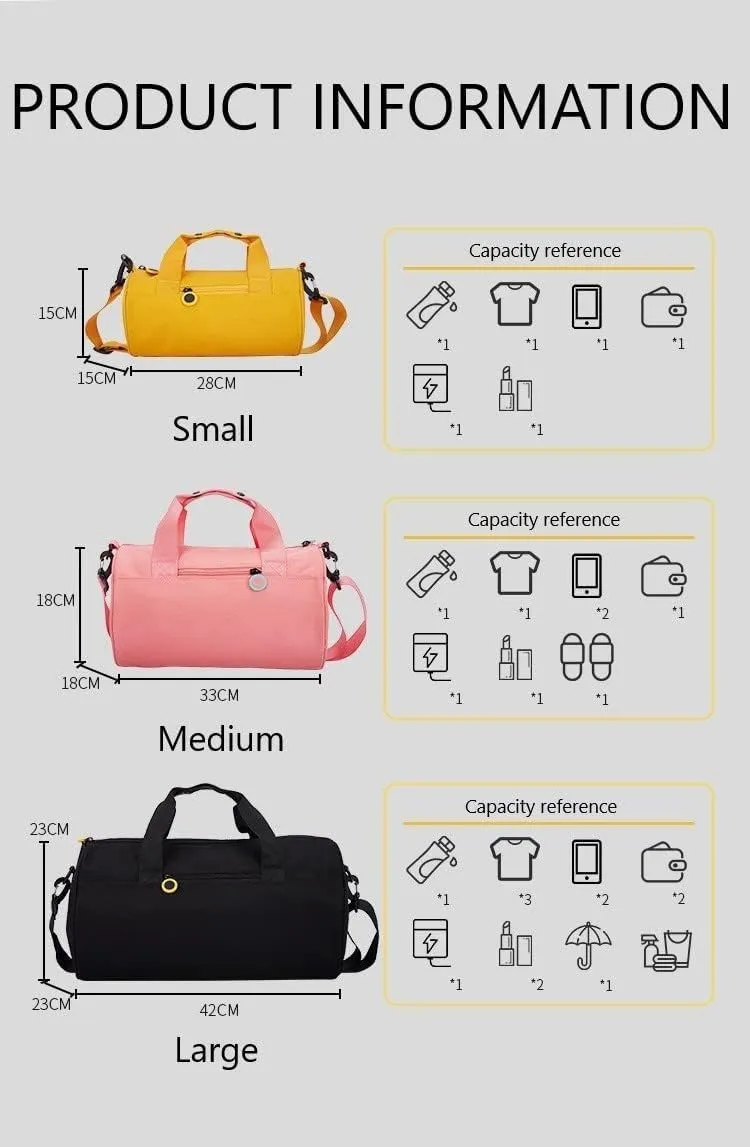 Gym Bag for Women, Waterproof Travel Bag with Wet Clothes Compartments and Adjustable Strap, Small Duffel Bag for Sports, Gyms and Weekend Getaway - Pink