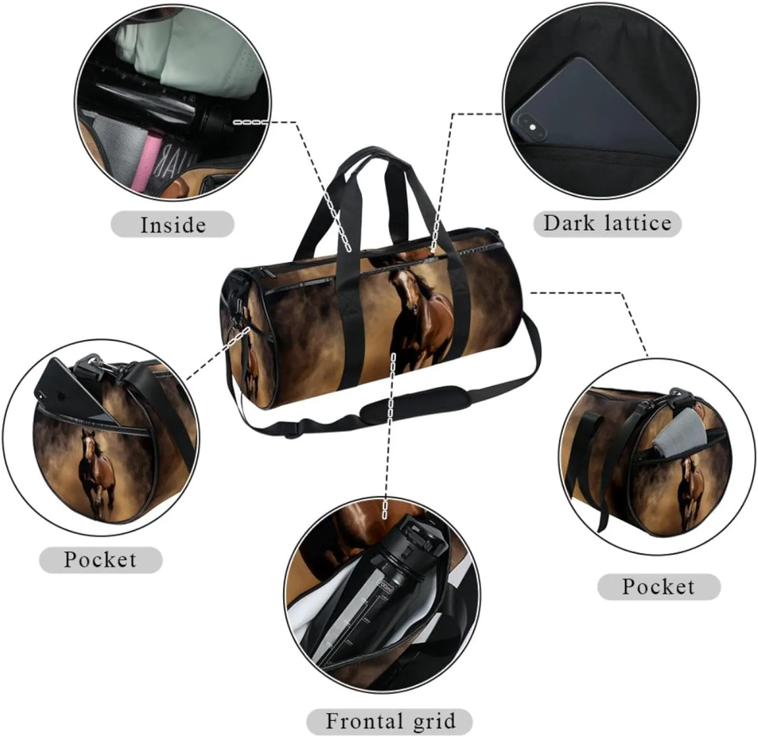 Gym Bags for Men,Travel Duffel Bags for Women,Dark Background Black Horse,Workout Bag