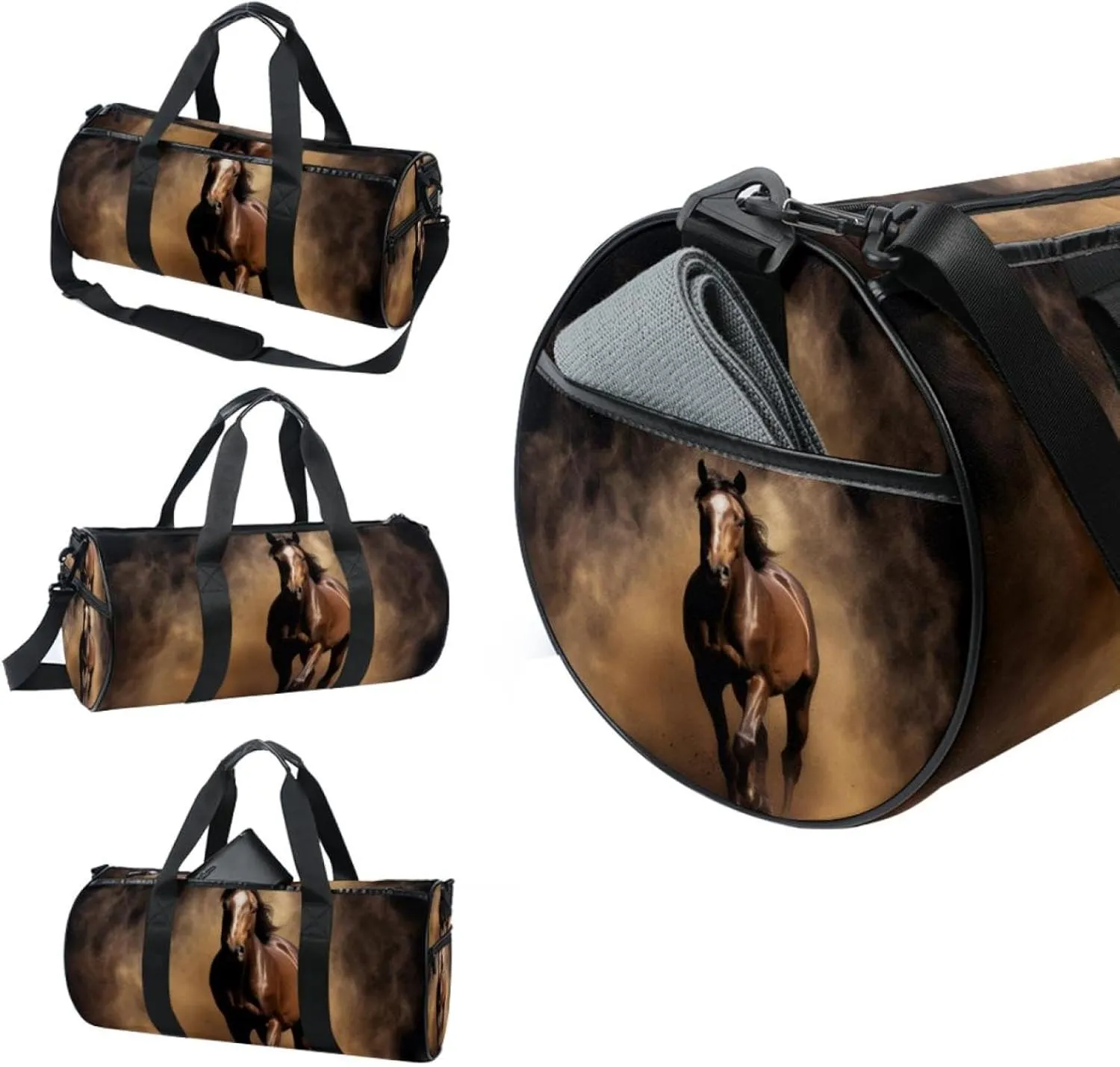 Gym Bags for Men,Travel Duffel Bags for Women,Dark Background Black Horse,Workout Bag