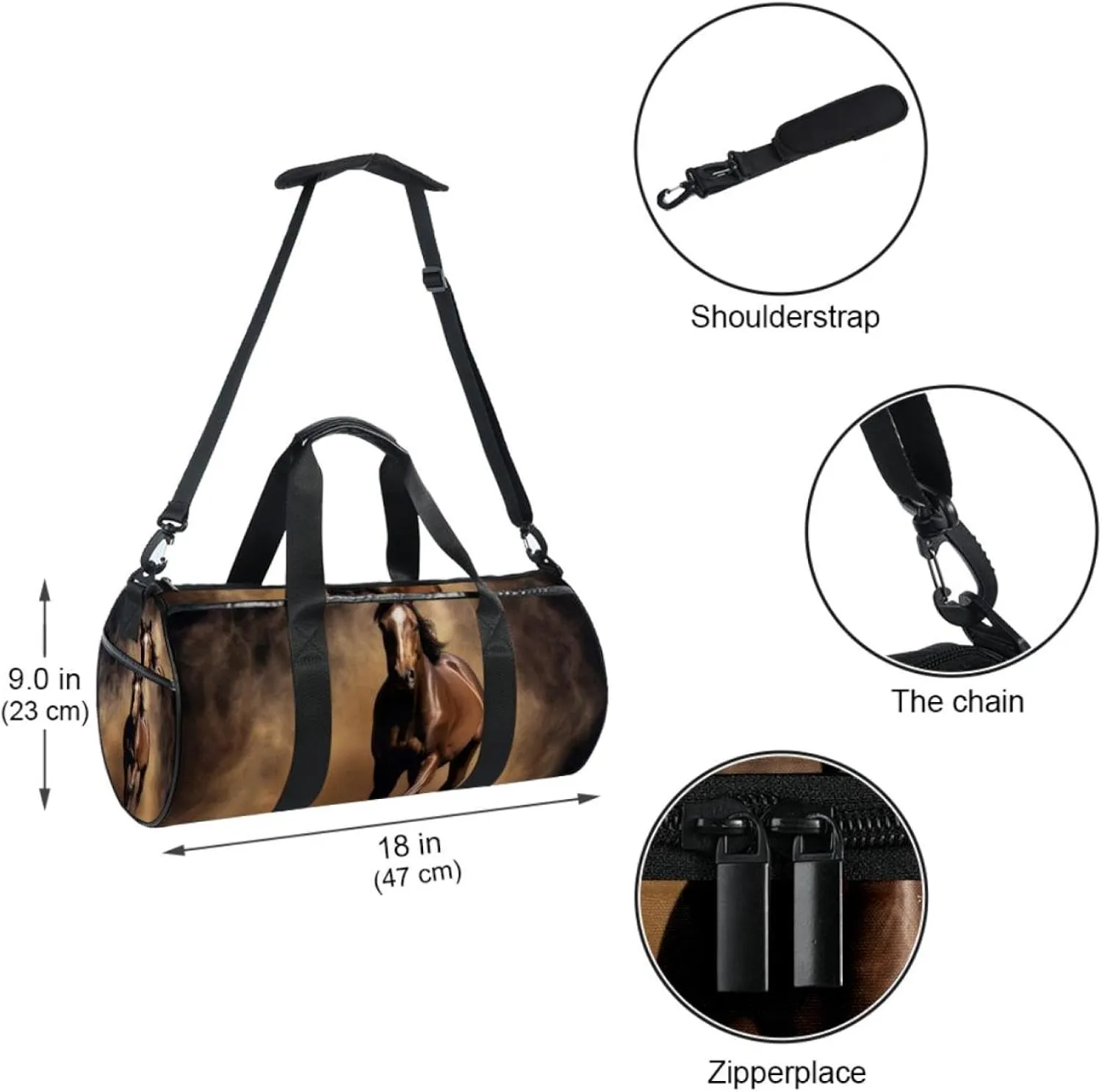 Gym Bags for Men,Travel Duffel Bags for Women,Dark Background Black Horse,Workout Bag