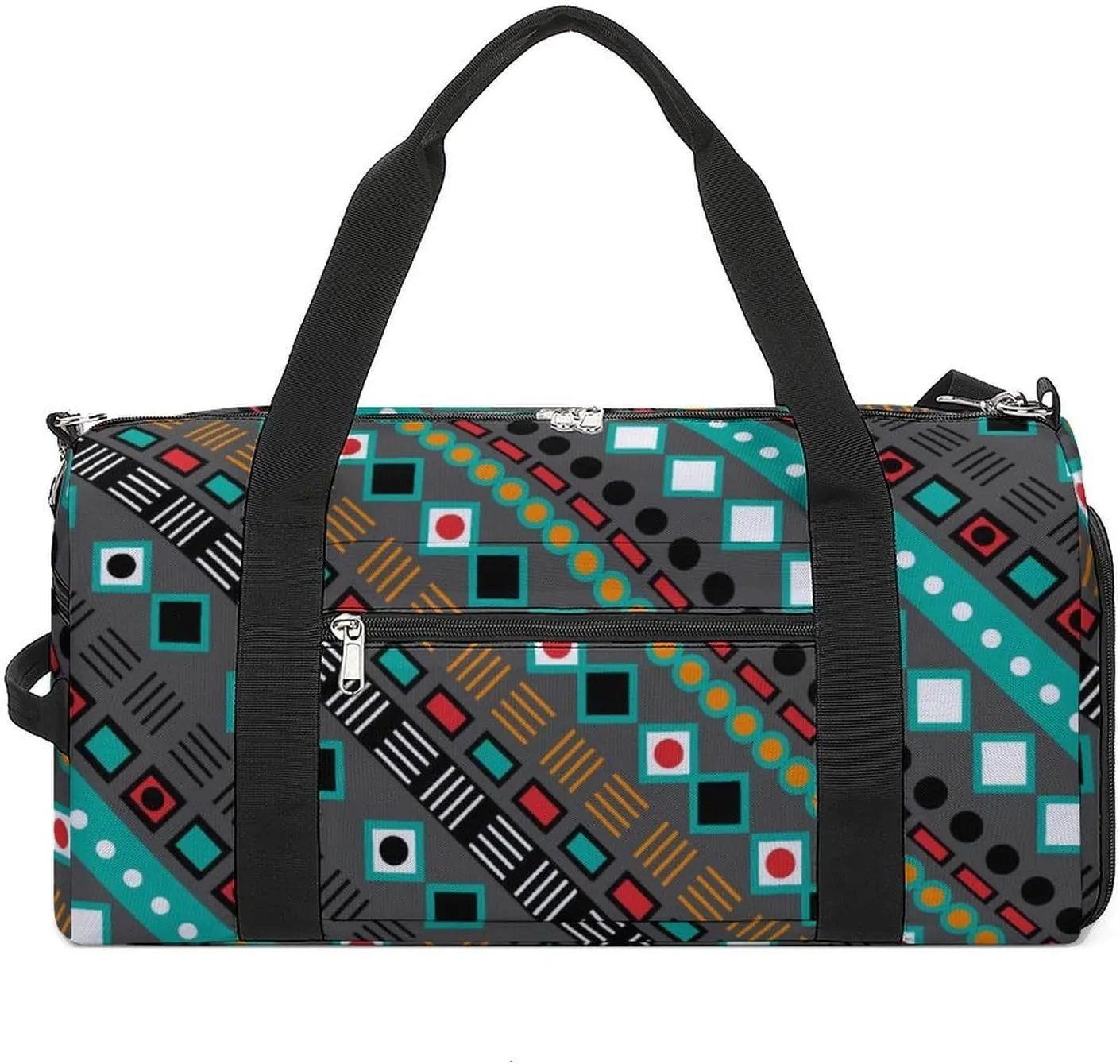 Gym Duffel Bag with Shoe Compartment Wet Pocket, Ethnic Tribal Geometric Striped Travel Bag for Men Women