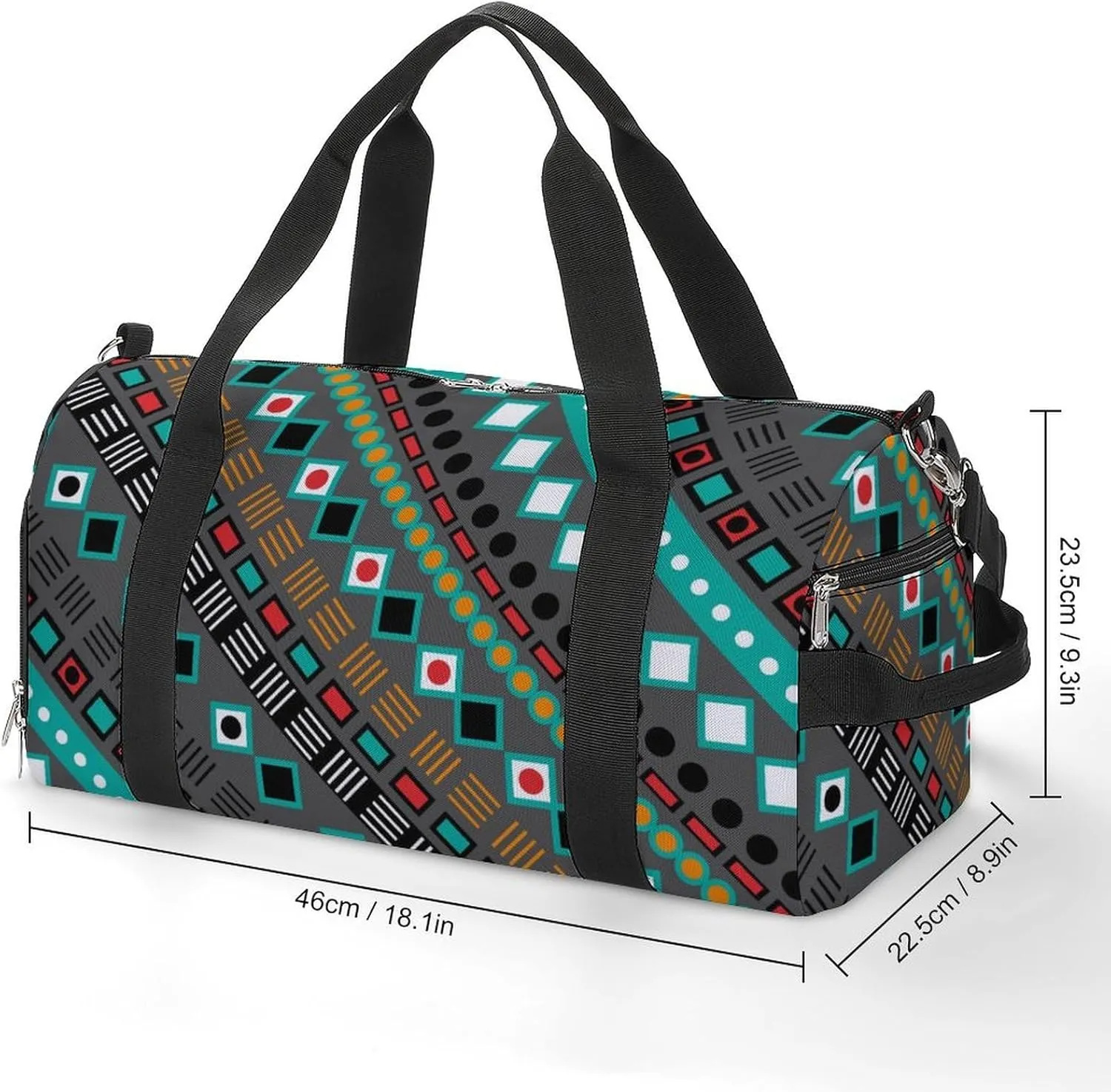 Gym Duffel Bag with Shoe Compartment Wet Pocket, Ethnic Tribal Geometric Striped Travel Bag for Men Women
