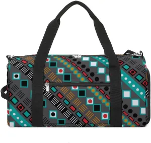 Gym Duffel Bag with Shoe Compartment Wet Pocket, Ethnic Tribal Geometric Striped Travel Bag for Men Women