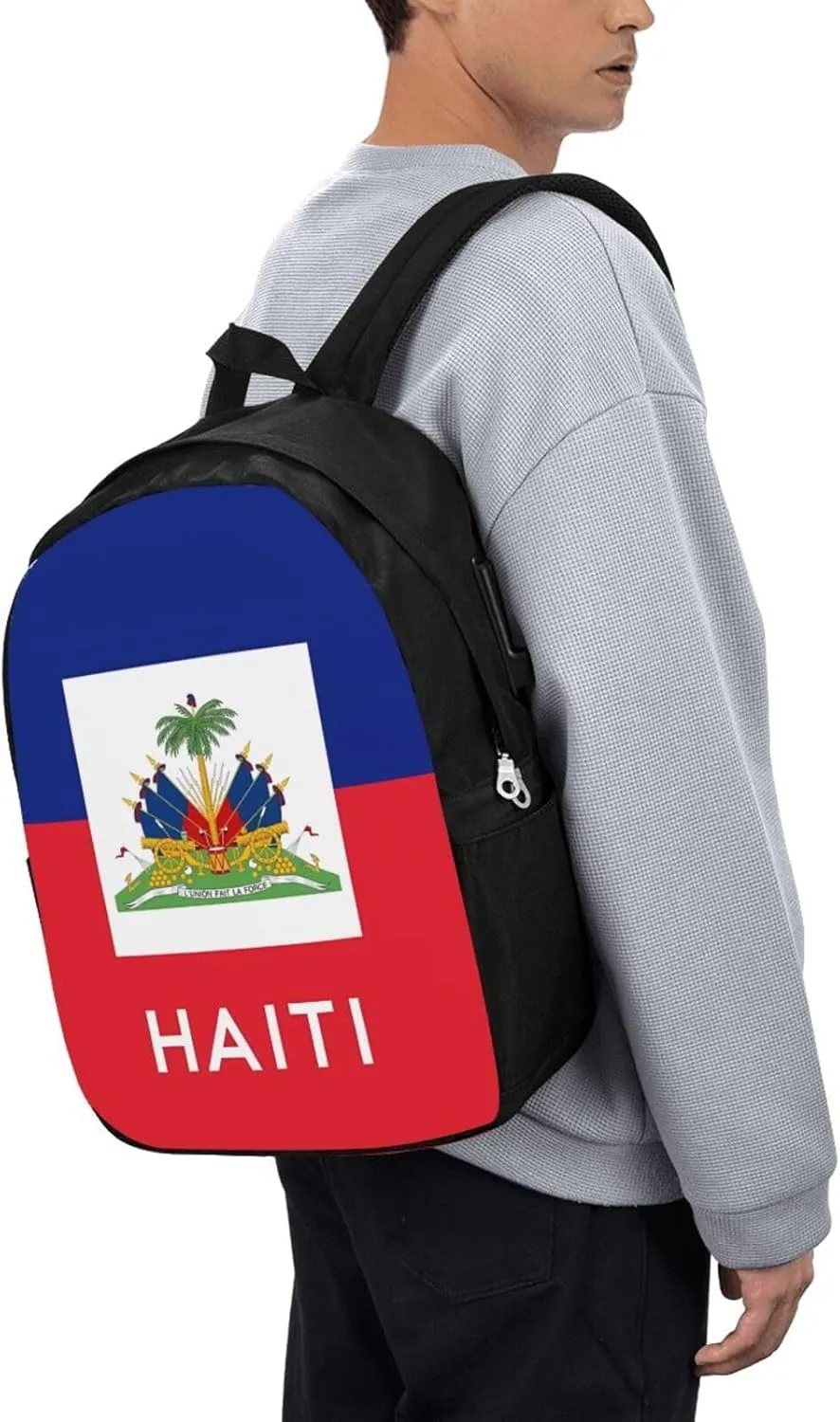 Haiti Haitian Flag Travel Backpack 17-Inch Laptop Backpacks Business Rucksack Casual Sport Daypack with USB Charging Port Carry-on Bag for Camping Biking