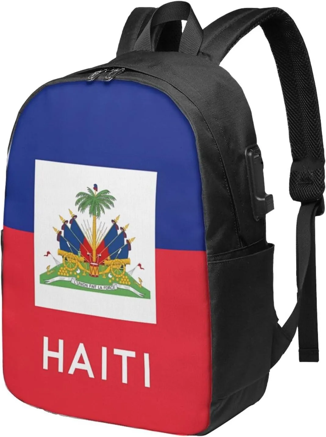 Haiti Haitian Flag Travel Backpack 17-Inch Laptop Backpacks Business Rucksack Casual Sport Daypack with USB Charging Port Carry-on Bag for Camping Biking