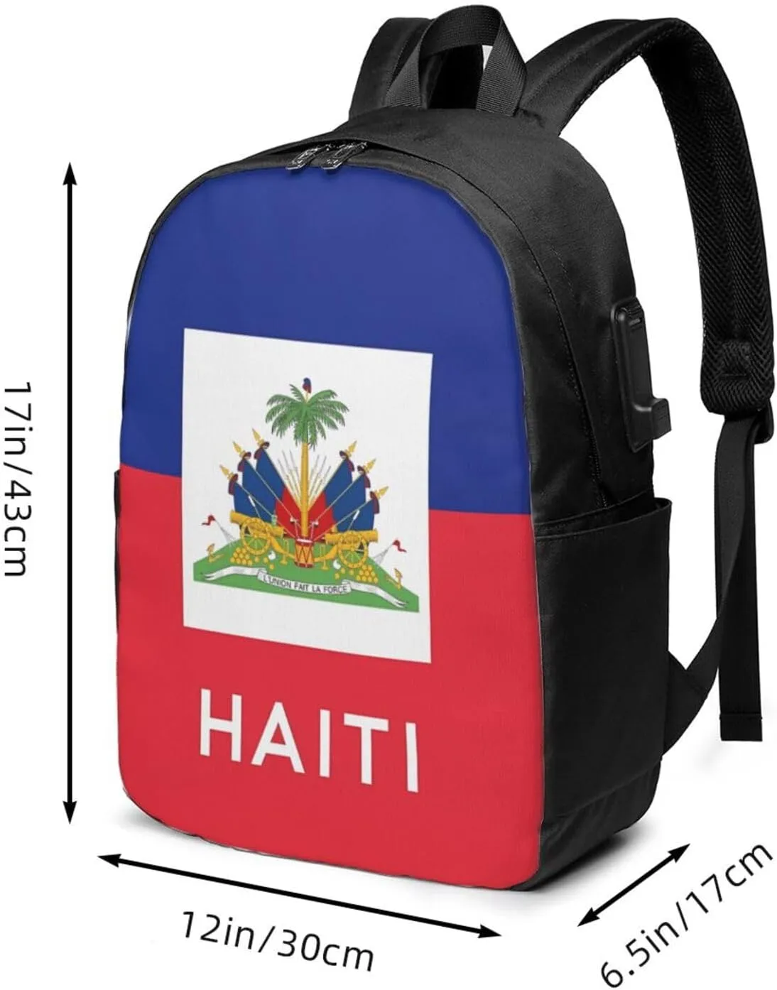 Haiti Haitian Flag Travel Backpack 17-Inch Laptop Backpacks Business Rucksack Casual Sport Daypack with USB Charging Port Carry-on Bag for Camping Biking