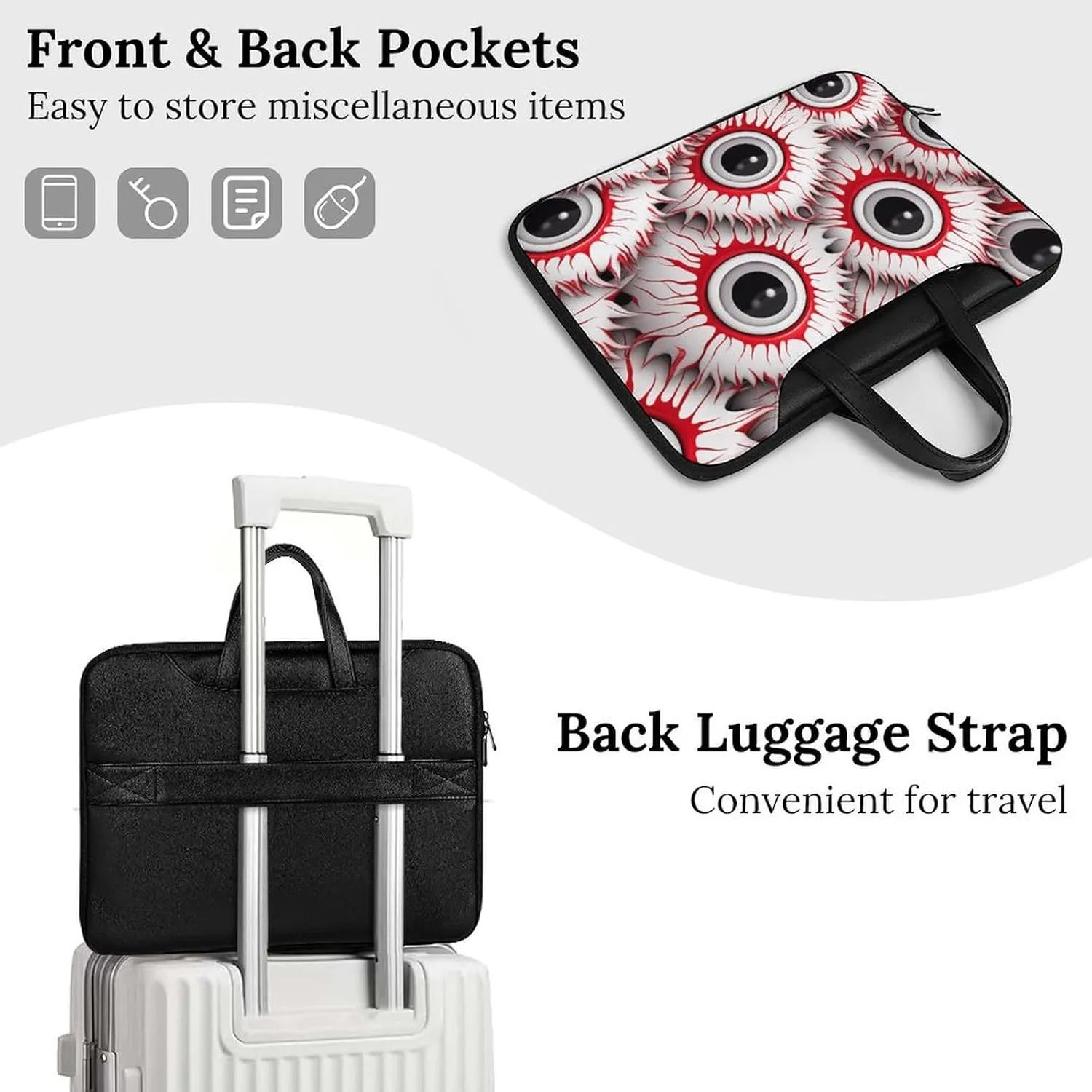 Halloween Eyeballs Laptop Sleeve Bag Protective Case Handbag With Shoulder Strap for Computer 10-17 Inch
