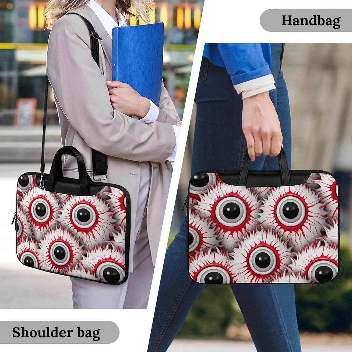 Halloween Eyeballs Laptop Sleeve Bag Protective Case Handbag With Shoulder Strap for Computer 10-17 Inch