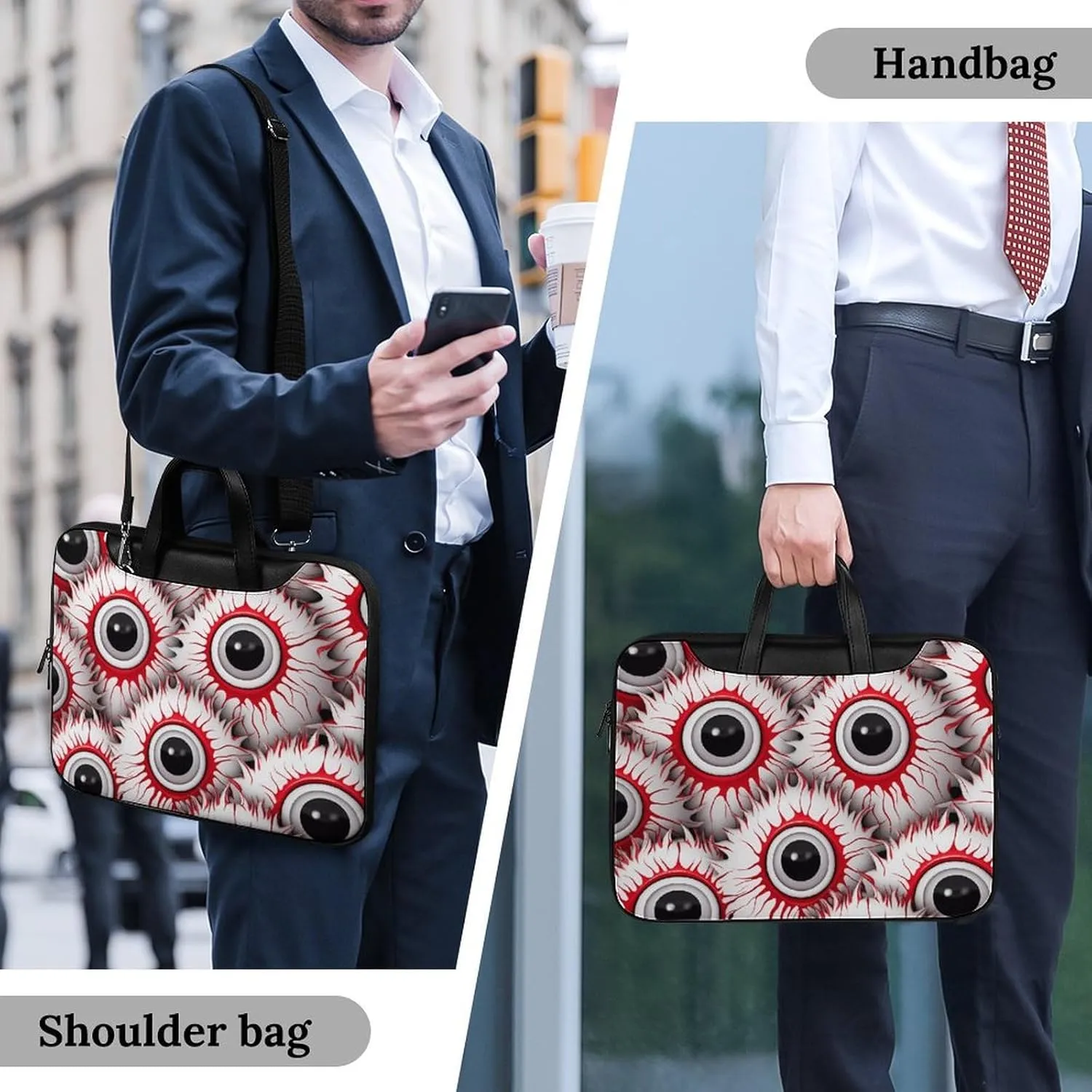 Halloween Eyeballs Laptop Sleeve Bag Protective Case Handbag With Shoulder Strap for Computer 10-17 Inch