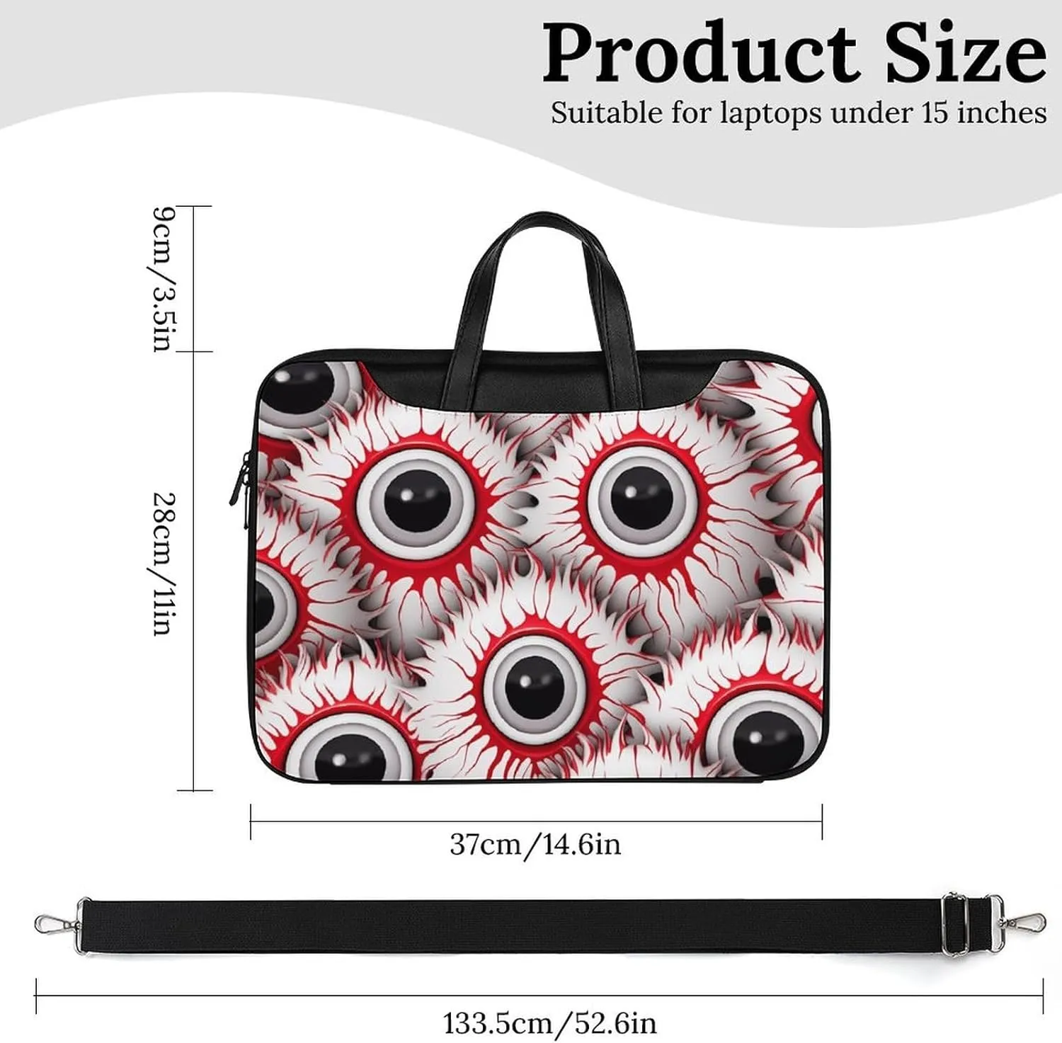 Halloween Eyeballs Laptop Sleeve Bag Protective Case Handbag With Shoulder Strap for Computer 10-17 Inch