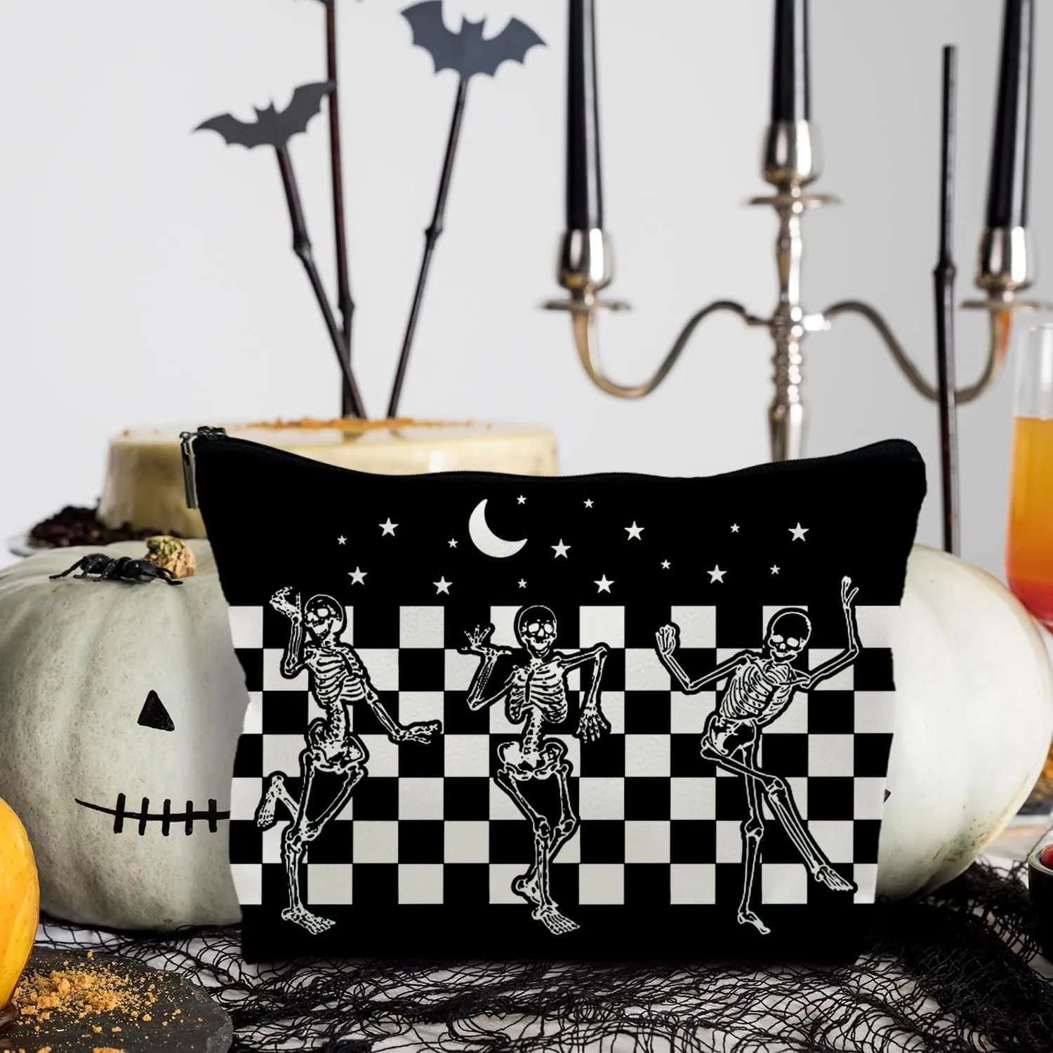 Halloween Gifts for Women, Halloween Gothic Leather Makeup Bag, Halloween Purse, Witchy Spooky Gifts for Women, Goth makeup bag, Horror Skull Makeup Bag Pouch, black Cool Makeup Bag (PU)