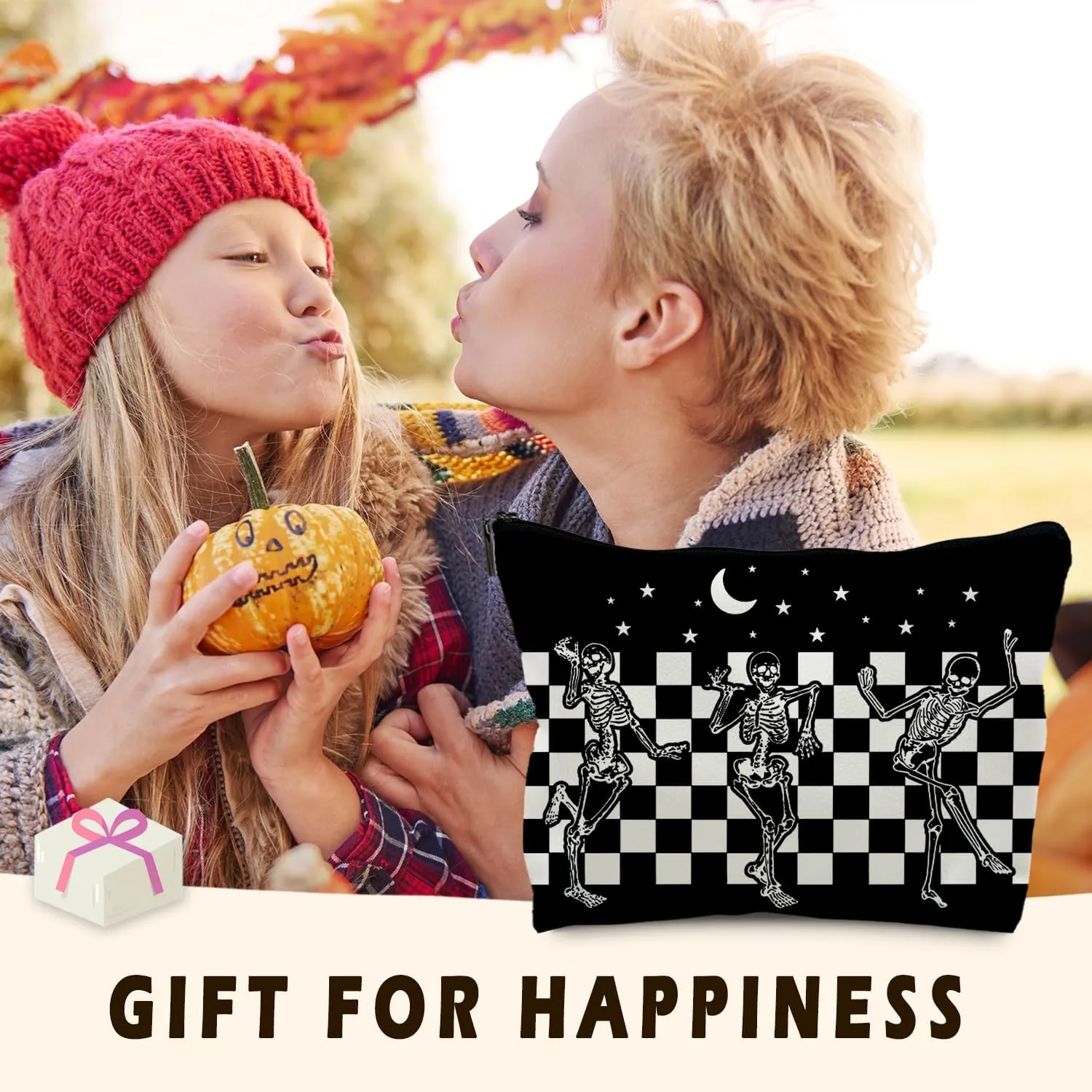 Halloween Gifts for Women, Halloween Gothic Leather Makeup Bag, Halloween Purse, Witchy Spooky Gifts for Women, Goth makeup bag, Horror Skull Makeup Bag Pouch, black Cool Makeup Bag (PU)