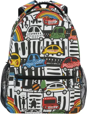 Hand Draw Cars Backpack 3rd 4th 5th Grade School Bookbag Travel Laptop Daypack Bag Purse for Boys Girls Teens