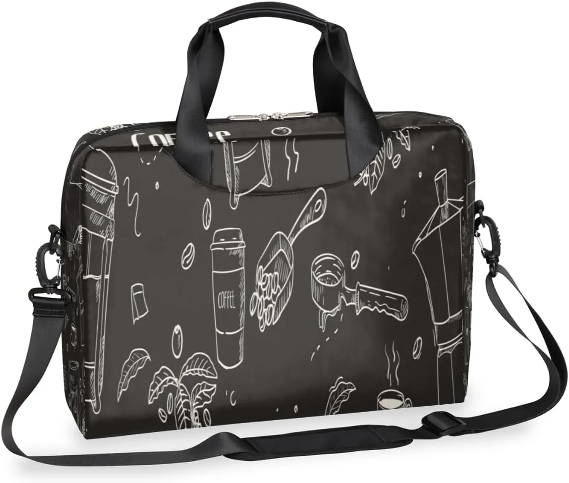 Hand Drawn Coffee Equipment Composition Background Laptop Bag 16 Inch with Shoulder Straps & Handle Water-Resistant Durable Messenger Bag for Men Women Business Office Travel Gifts